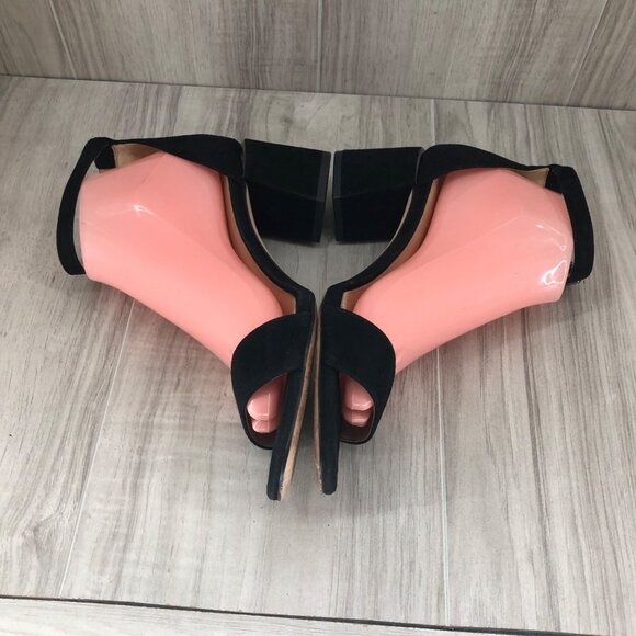 Antonio Melani Sandals Womens 8.5M Odella Black Suede Buckle Ankle Strap Heeled - Picture 6 of 13